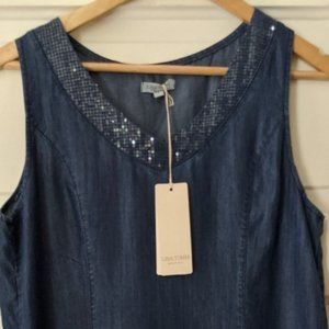 Denim Blue Sequined V- Neck Shift Dress CoverUp